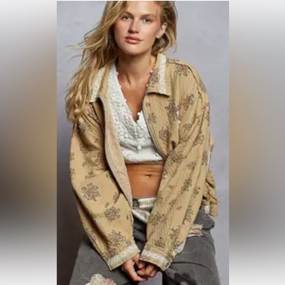 POL Jackets & Blazers - POL Floral Beige Bomber Jacket